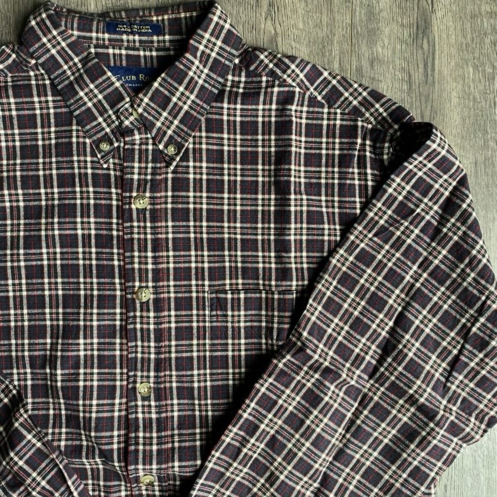 Vintage Club room plaid button down long sleeve shirt
